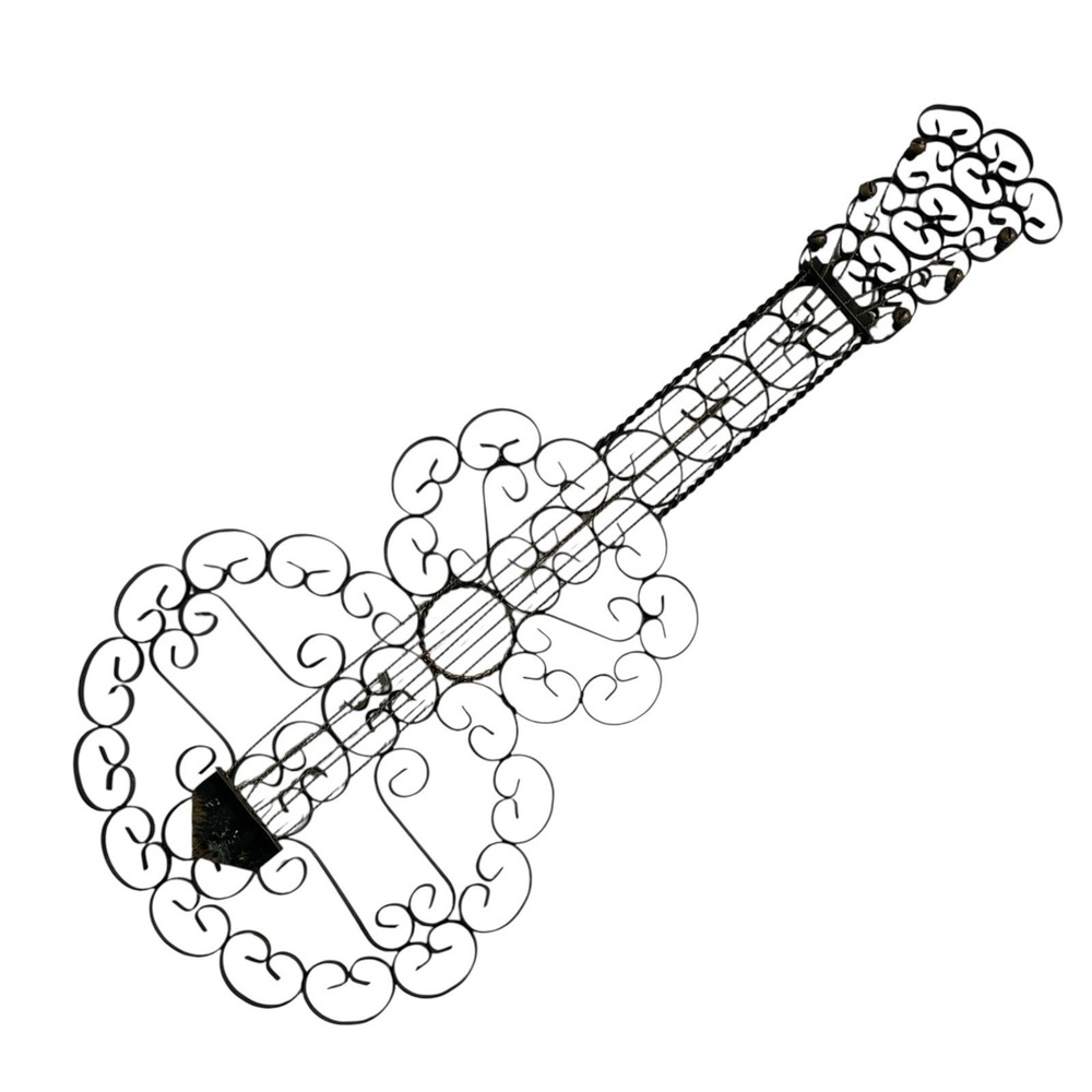 Vintage Guitar Metal Scrollwork Wall‎ Hanging Decoration 27" MCM Music Room